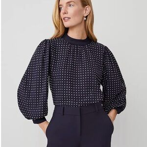 Navy Bejeweled Mock Neck Top Sz XL